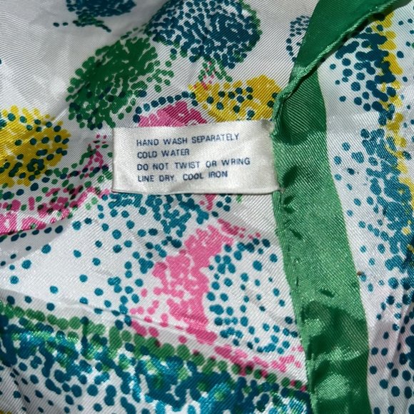 JAPAN Vintage green yellow Dot Art circles print hand rolled sewn 22" sq… - Picture 2 of 4